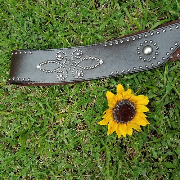 Leather belt with rhinestones sz. M/L - Picture 6 of 12
